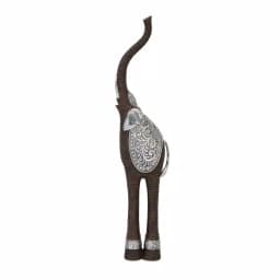 LITTON LANE 38 in. Elephant Decorative Sculpture with Raised Trunk - Brown and Silver Polystone Statuary thumbnail 1