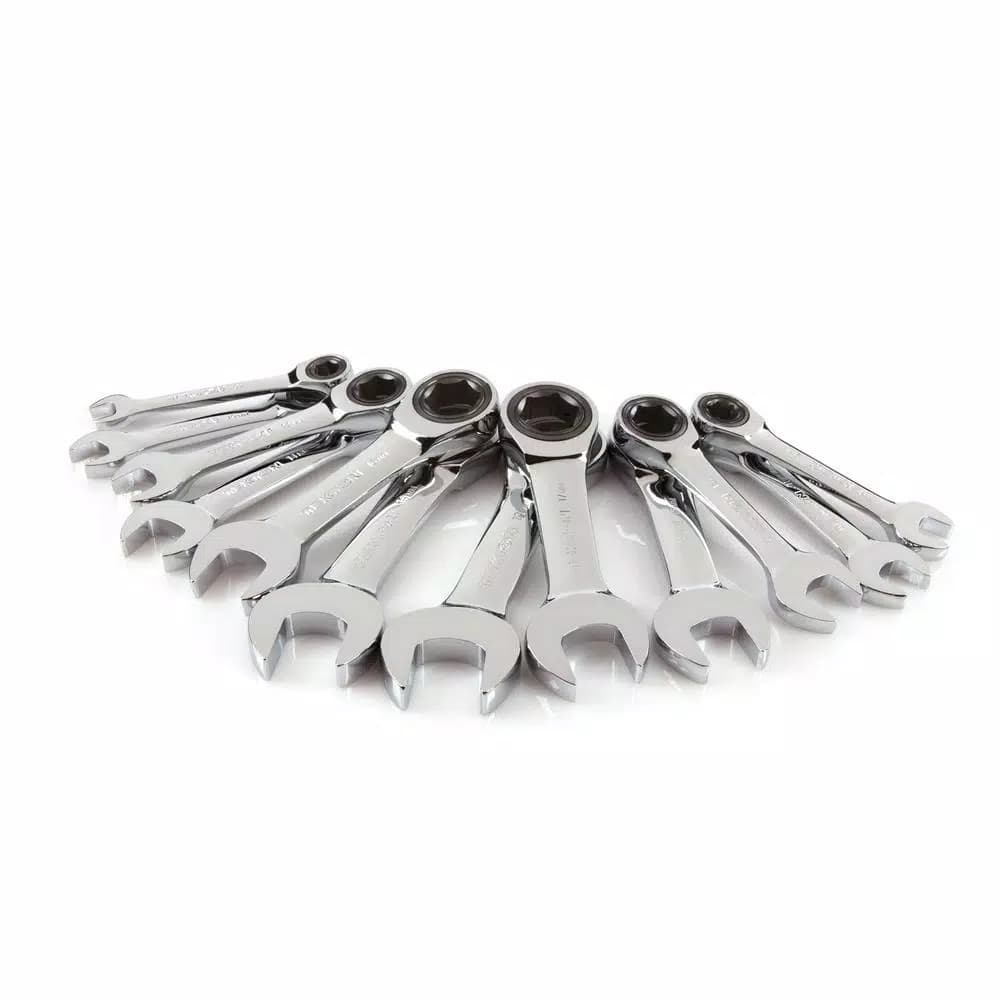 TEKTON 12-Piece Metric Stubby Ratcheting Combination Wrench Set, 8-19 mm