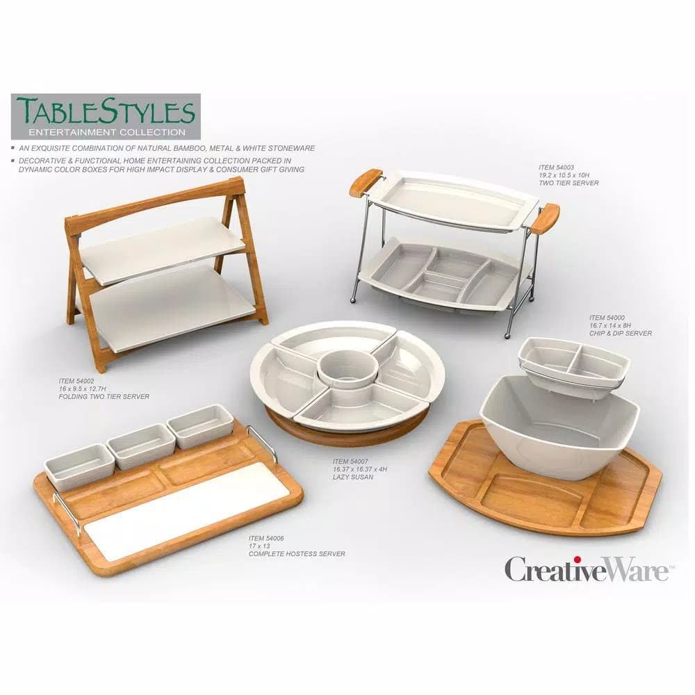 Unbranded CreativeWare TableStyles 2-Tiered Bamboo and Stoneware Folding Ladder Serving Set