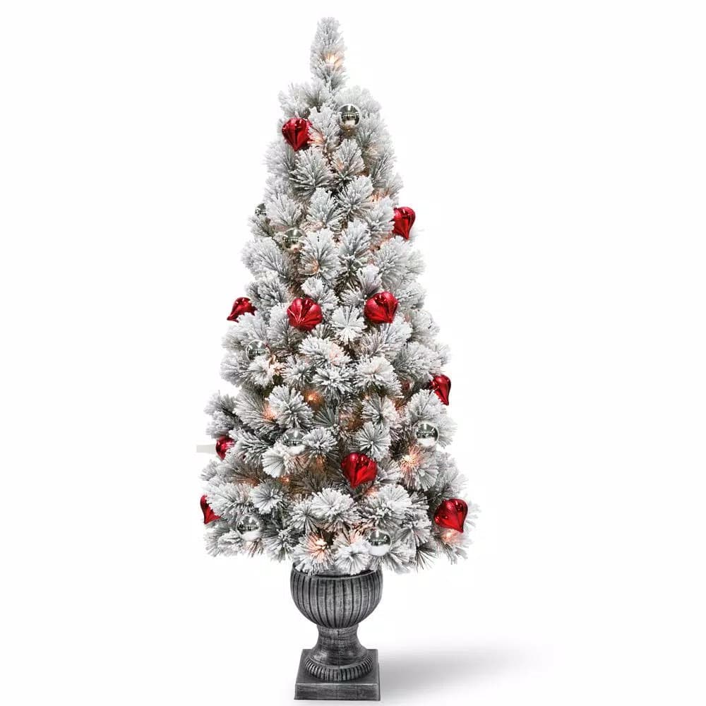 National Tree Company 5 ft. Snowy Bristle Pine Pre-Decorated Artificial Tree with Clear Lights and Urn Base