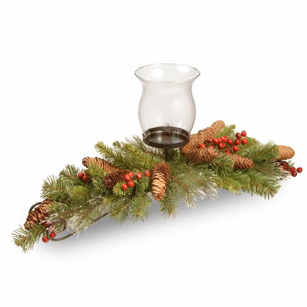 National Tree Company 30 in. Crestwood Spruce Centerpiece and Candle Holder with Glass Enclosure