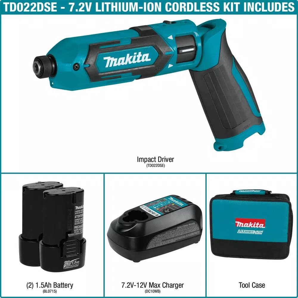 Makita 7.2V Lithium-Ion Cordless 1/4 in. Hex Impact Driver Kit