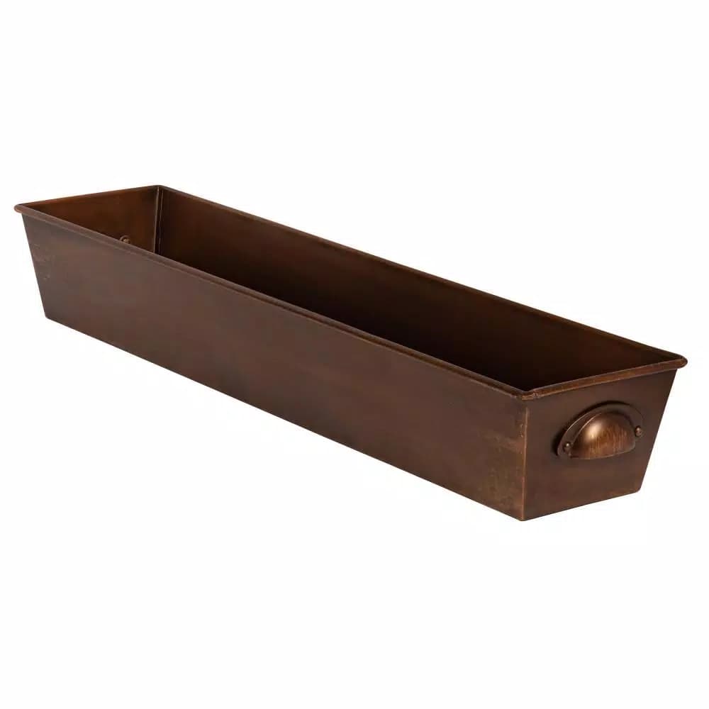 Kate and Laurel Forgeham Bronze Decorative Trough Tray - Antique Copper Metal Rectangle Organizer