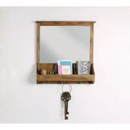 Kate and Laurel Stallard Rustic Brown Multi-Function Wall Mirror Memo Board with Hooks and Pockets thumbnail 1