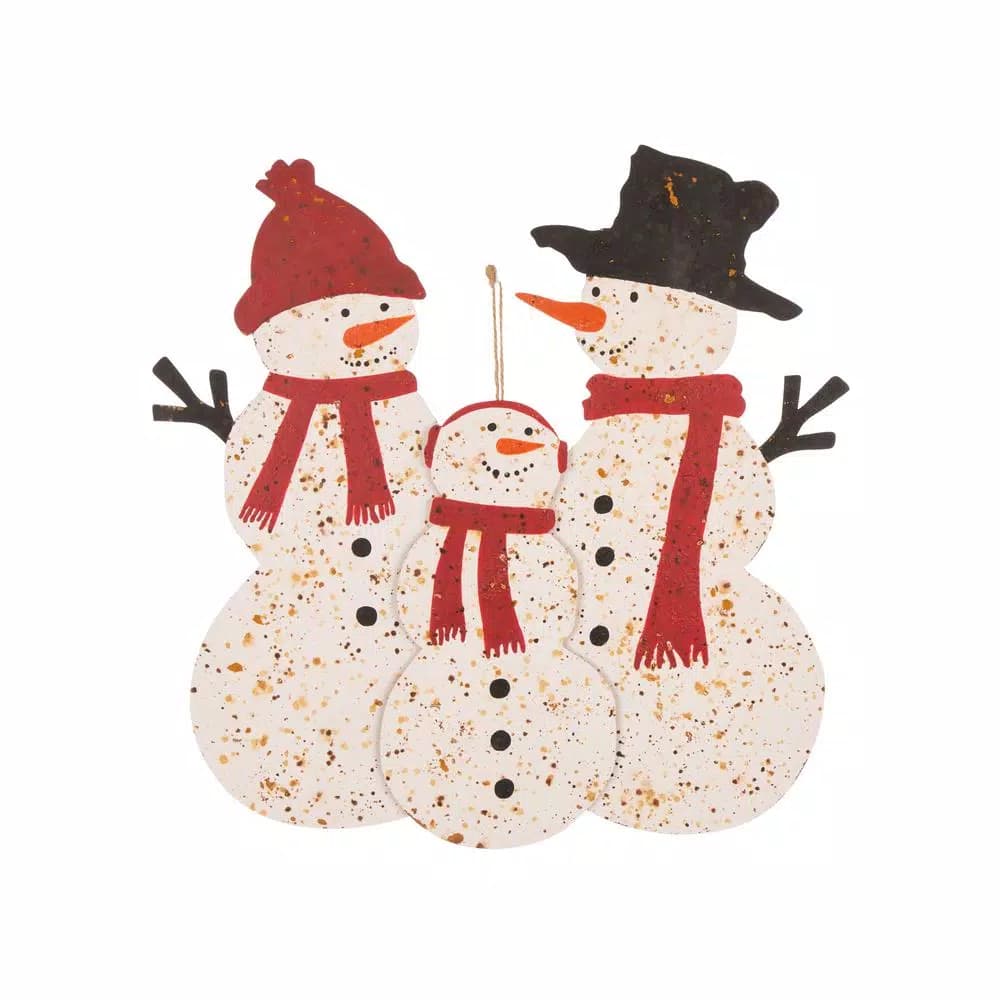 Glitzhome 29.92 in. Rusty Metal Snowman Family Christmas Yard Stake and Wall Decor