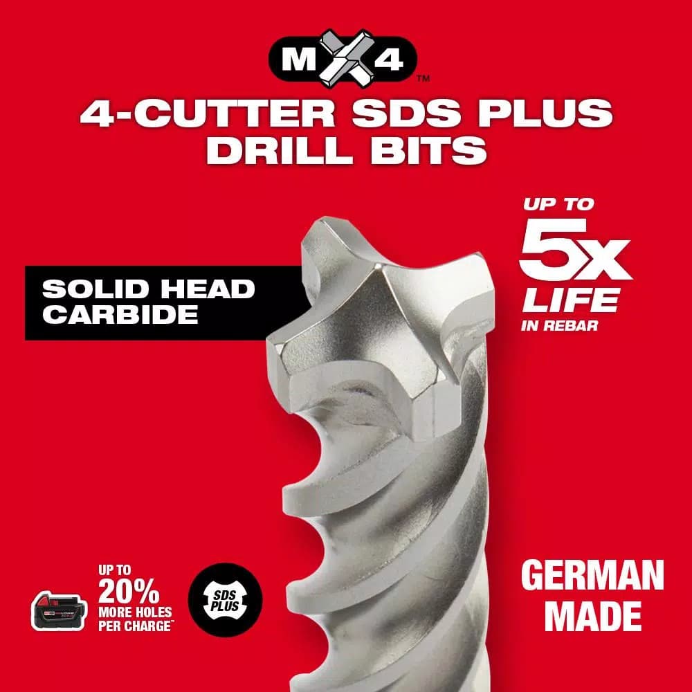 Milwaukee MX4 SDS-Plus 4-Cutter Carbide Drill Bit, 5/16 in. x 12 in.