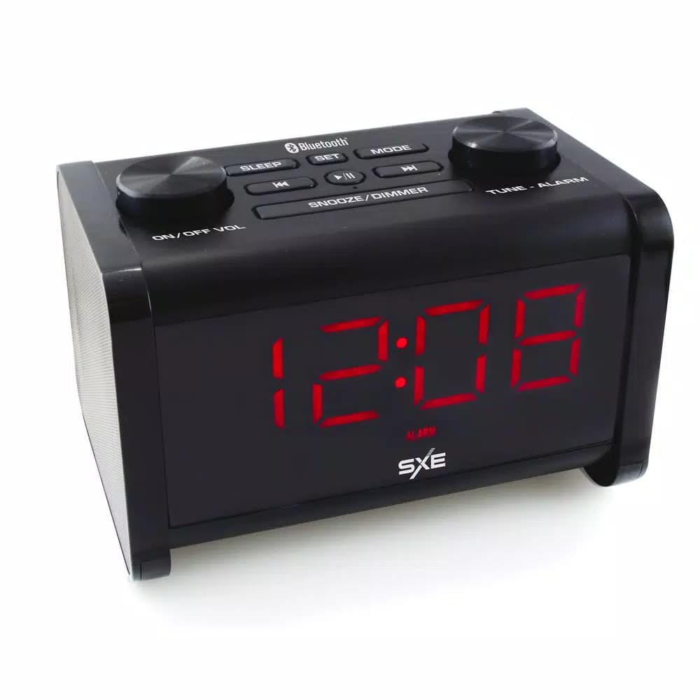 SXE Bluetooth Speaker Clock Radio with LED Display and USB Charging Port - Black