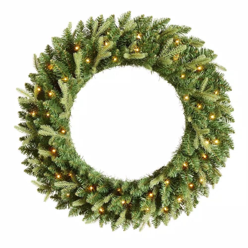 Home Accents Holiday 30 in. Mayfield Pre-Lit LED Artificial Balsam Fir Christmas Wreath with 35 Warm White Micro Dot Lights