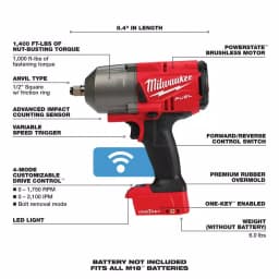 Milwaukee M18 FUEL ONE-KEY 1/2 in. High Torque Impact Wrench with Friction Ring (Tool-Only) thumbnail 3
