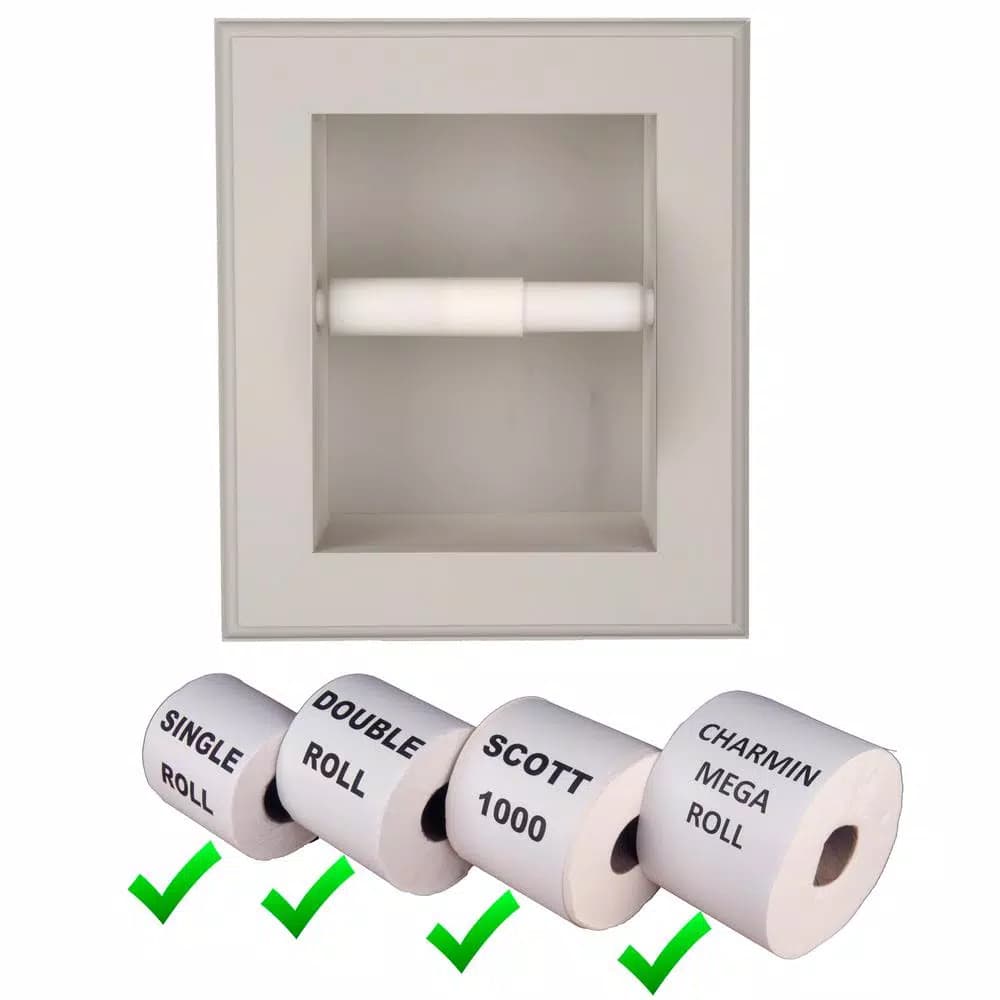 Unbranded Newton Recessed Toilet Paper Holder in Niche Frame, Primed Gray, Solid Pine Wood