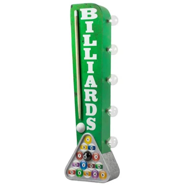 Crystal Art Gallery Vintage Billiards Marquee LED Sign - Green Metal Wall Decor