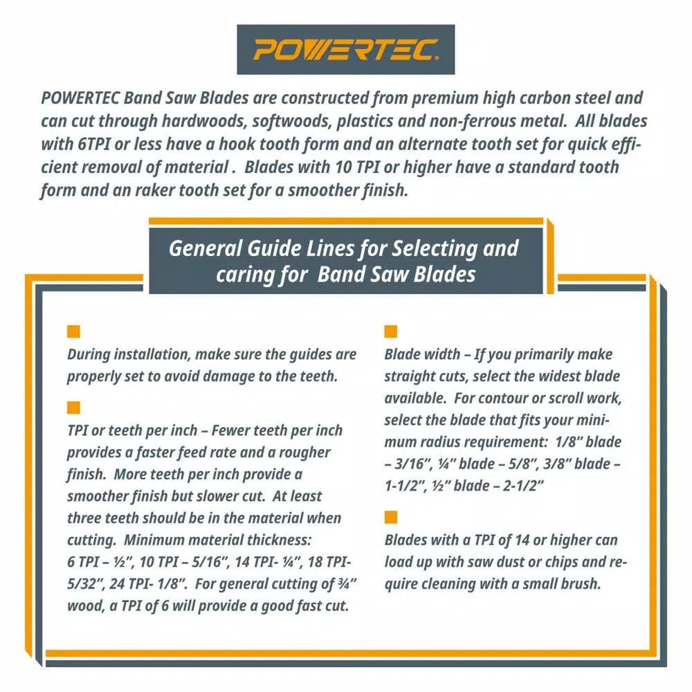 POWERTEC 93.5 in. x 1/2 in. x 6 TPI High Carbon Steel Band Saw Blade