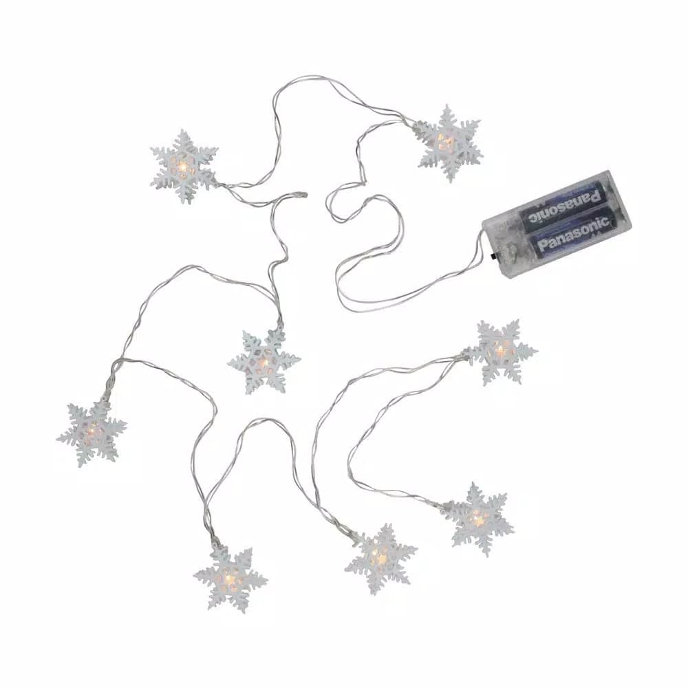 Northlight 8-Light LED White Snowflake Battery Operated Christmas String Lights with Clear Wire