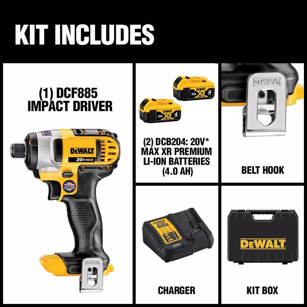 DEWALT 20V MAX Cordless 1/4 in. Impact Driver Kit with (2) 4.0 Ah Batteries, Charger & Bag