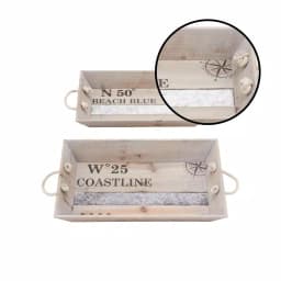 LITTON LANE Coastline Coastal Living Fir Wood and Iron Decorative Tray Set of 2 thumbnail 3