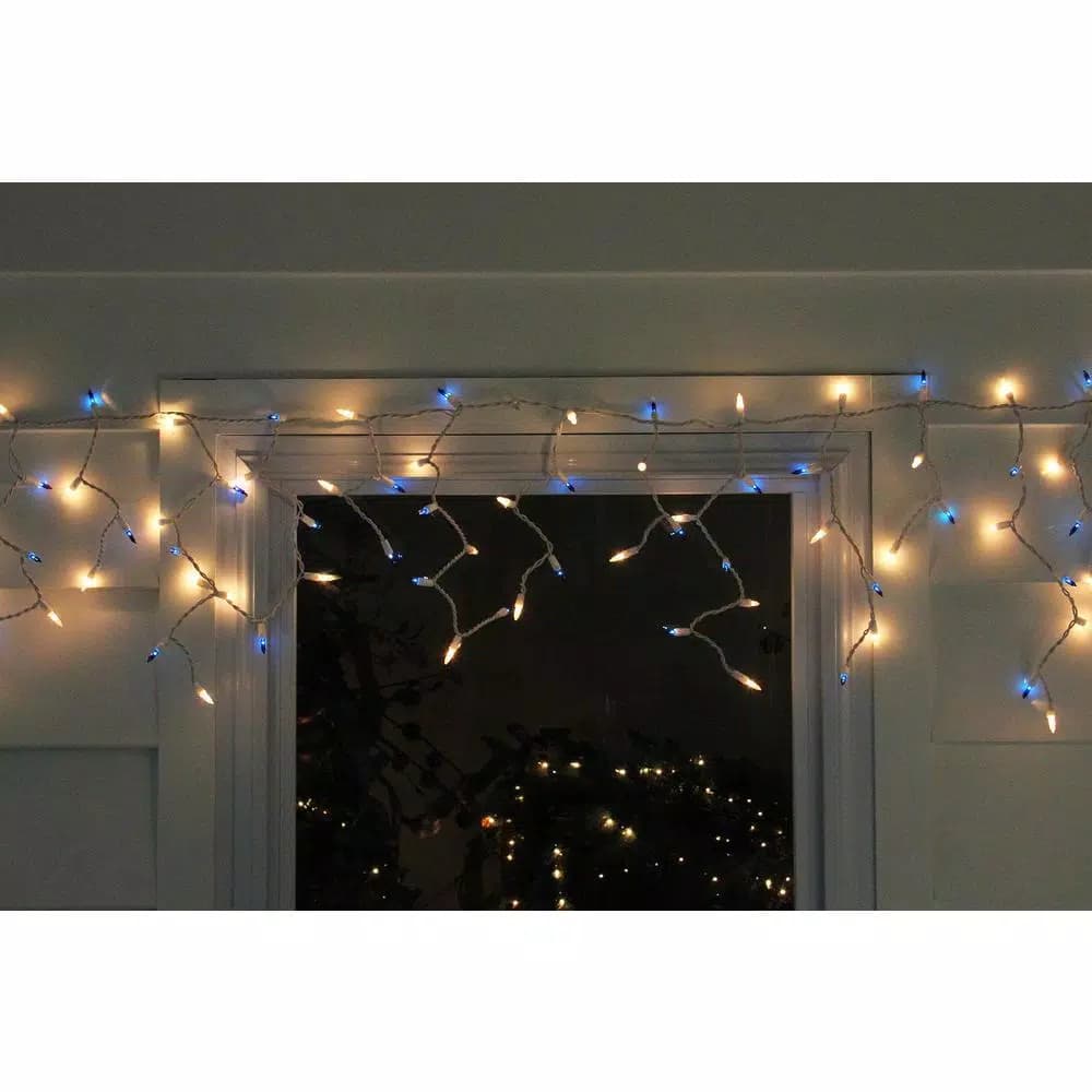 Northlight 10 ft. 150-Light Blue and Clear Mini Icicle Lights with White Wire