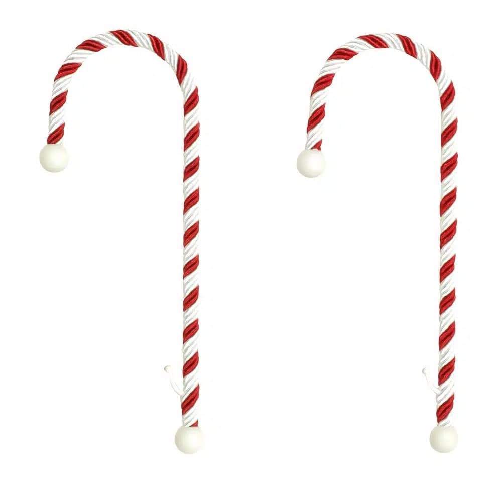 Haute Decor Candy Cane Stocking Holders (2-Pack) - Red and White Festive Mantel Decor