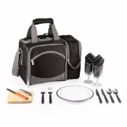 Picnic Time Malibu Black Wood Picnic Cooler Tote - Insulated Picnic Set for Two thumbnail 3