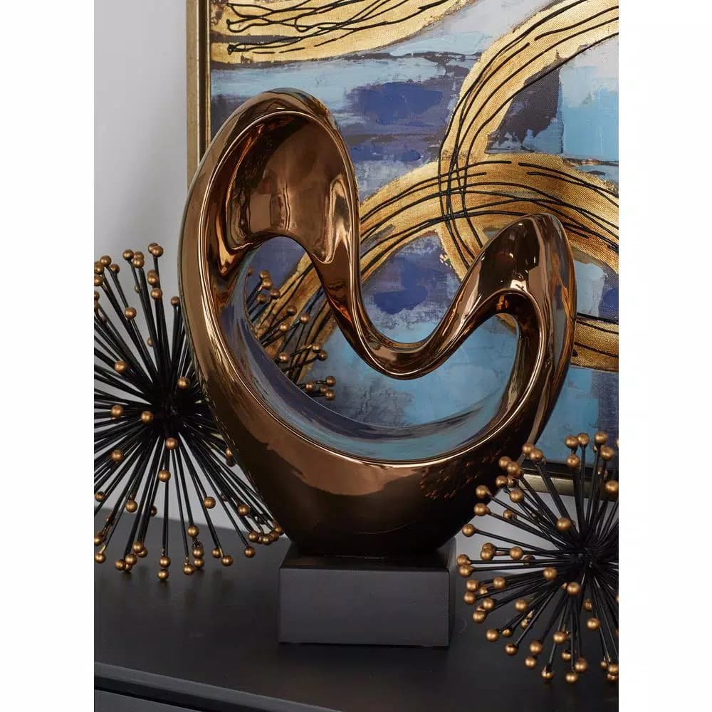 LITTON LANE Modern Reflections Abstract Heart Ceramic Sculpture - Polished Copper Finish Porcelain