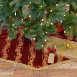 VHC Brands 55 in. Yule Christmas Red Glam Decor Tree Skirt with Gold Embroidered Paisley thumbnail 3
