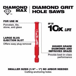 Milwaukee 3/4 in. Diamond Plus Hole Saw with 1/4 in. Hex Shank thumbnail 3