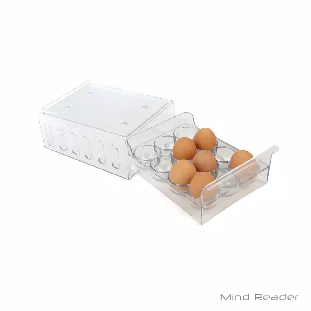 Mind Reader Clear Stackable 1-Dozen Egg Container Storage Drawer, Reusable BPA-Free Plastic