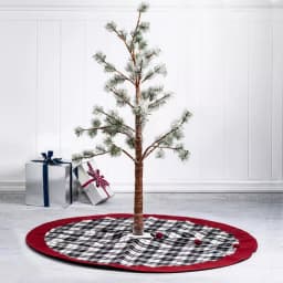 Glitzhome 48 in. Black and White Plaid Fabric Christmas Tree Skirt with Red Trim thumbnail 6