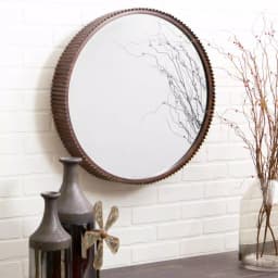 Aspire Home Accents Harrison 23 in. Round Corrugated Metal Accent Mirror with Rust Finish thumbnail 4