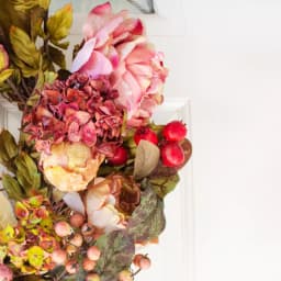 Nearly Natural 24 in. Red Peony Hydrangea Wreath with Berries and Greenery thumbnail 5