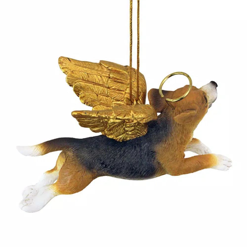 Design Toscano Beagle Dog Angel Christmas Ornament - Hand Painted Resin Memorial