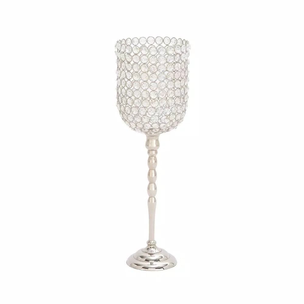 LITTON LANE Clear Acrylic and Aluminum Tall Inverted Bell Candle Holder