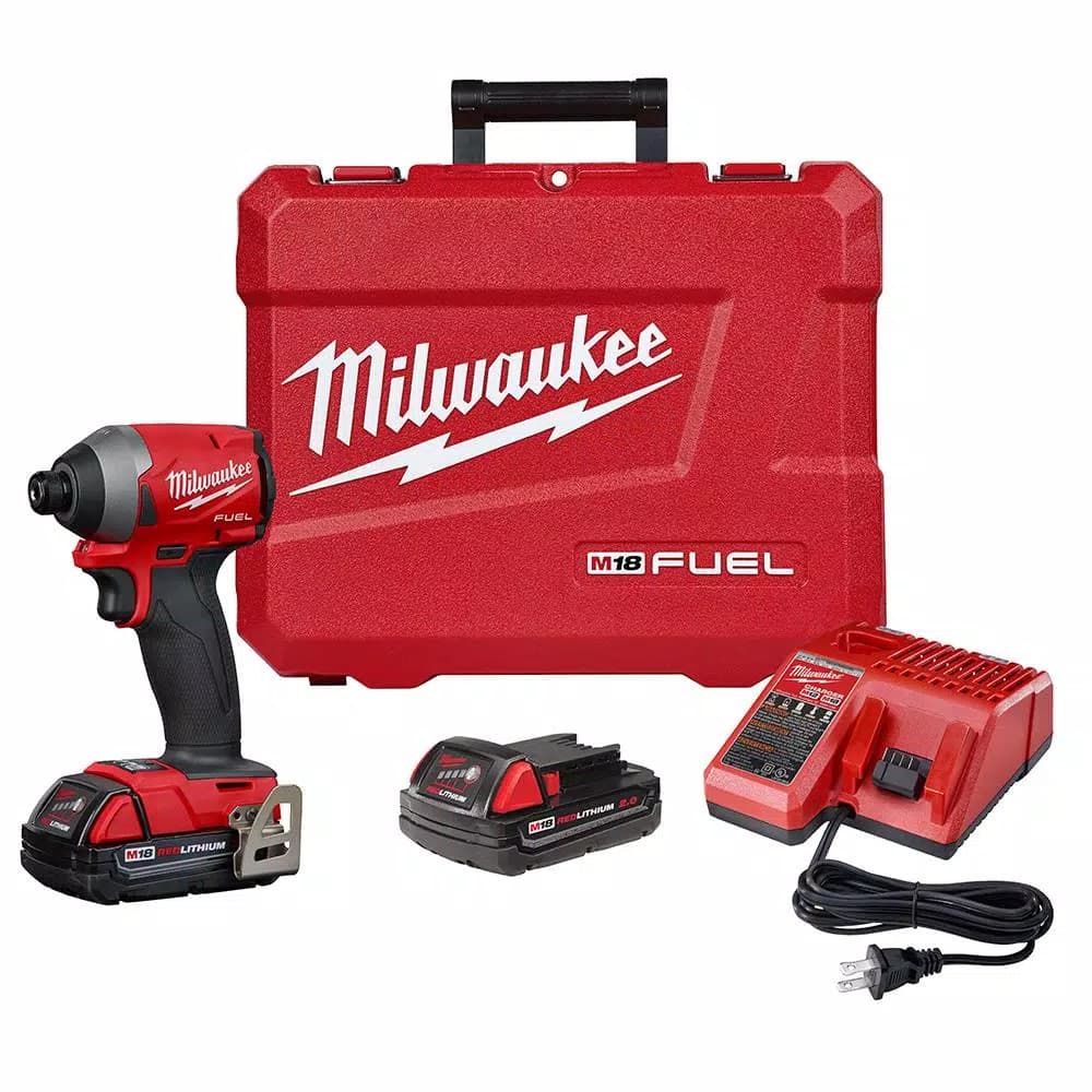 Milwaukee M18 FUEL 1/4 in. Hex Impact Driver Kit with (2) 2.0Ah Batteries, Charger, and Hard Case
