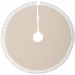 VHC Brands 21 in. Grey Margot Farmhouse Christmas Tree Skirt with Diamond Cut Lace thumbnail 2