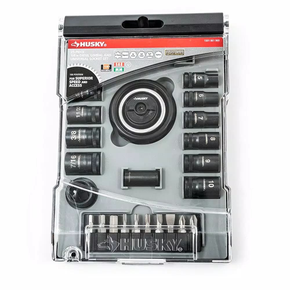 Husky 25-Piece 1/4 in. Drive Gimbal Ratchet and Universal Socket Set