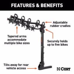 CURT Premium 5-Bike Hitch Mounted Bike Rack, 2-inch Receiver, 225 lb Capacity thumbnail 3