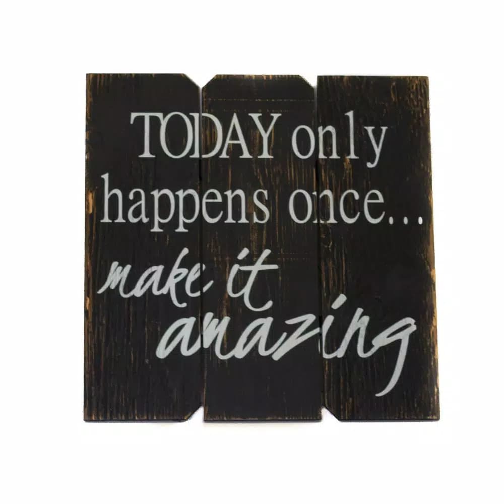 Unbranded Boulder Innovations "Today Only Happens Once" 16 in. x 16 in. Wooden Wall Art Sign