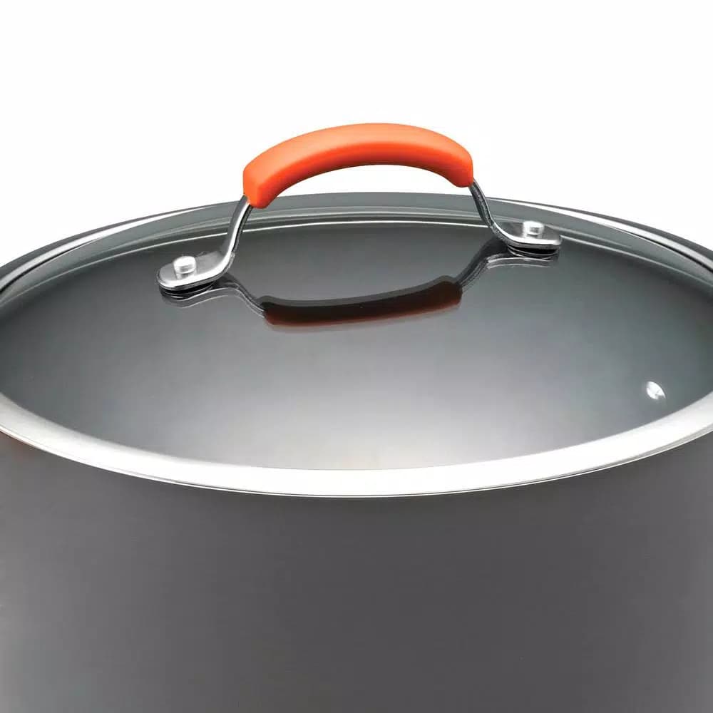 Rachael Ray 10 Qt. Hard-Anodized Aluminum Nonstick Stock Pot with Glass Lid, Orange/Gray