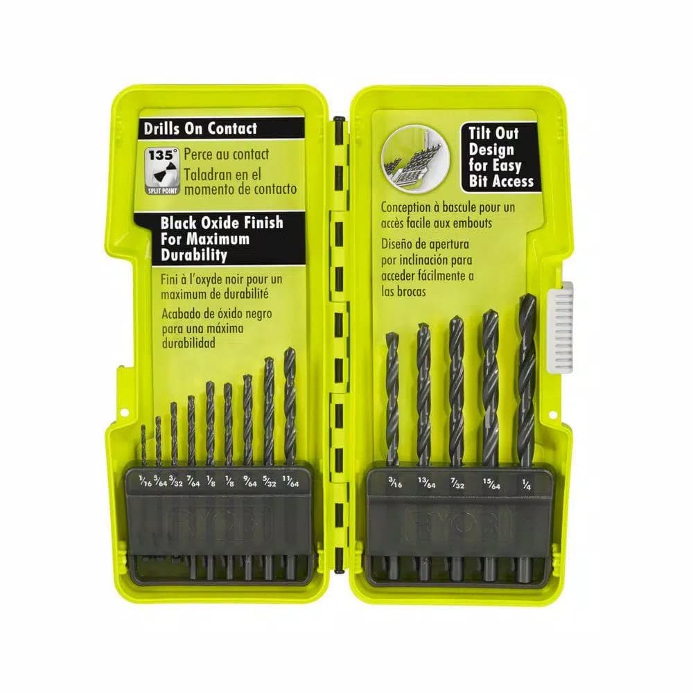 RYOBI 14-Piece Black Oxide Drill Bit Set, High Speed Steel Twist Bits