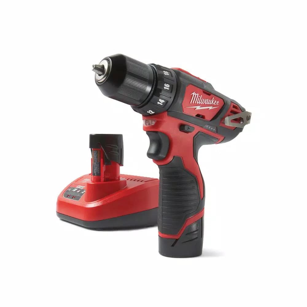 Milwaukee M12 12V Lithium-Ion Cordless 3/8 in. Drill/Driver Kit with Two 1.5 Ah Batteries, Charger and Bag