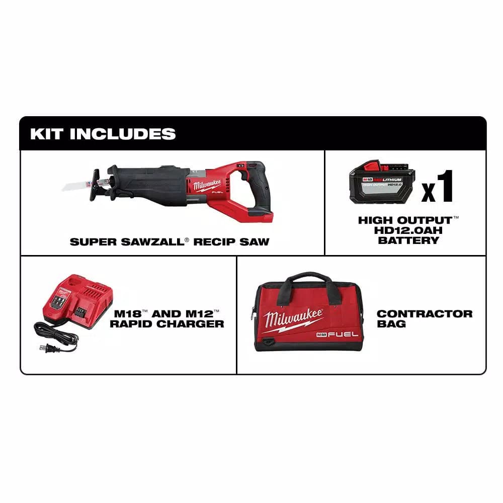 Milwaukee M18 FUEL SUPER SAWZALL Orbital Reciprocating Saw Kit with 12.0 Ah Battery