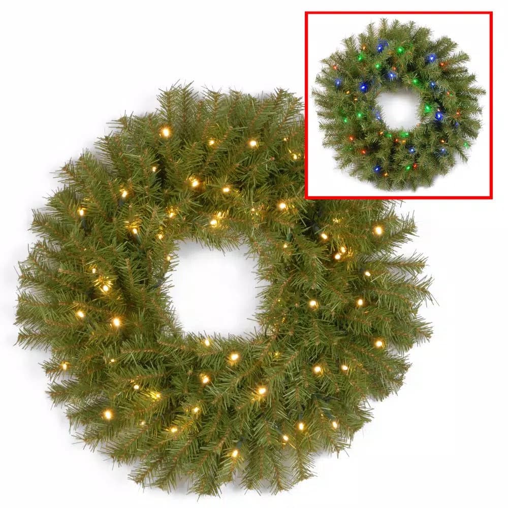 National Tree Company 24" Norwood Fir Artificial Wreath with 50 Dual Color LED Lights, Battery Operated