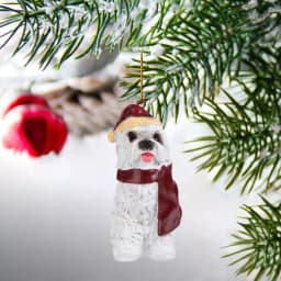 Design Toscano Maltese Dog Holiday Ornament Sculpture with Santa Hat and Red Scarf thumbnail 6