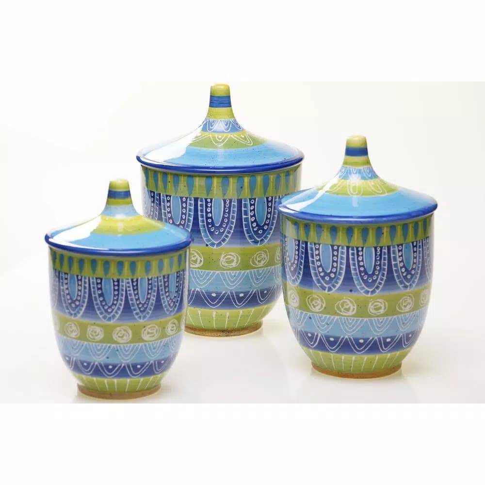 Unbranded Certified International Tapas 3-Piece Earthenware Canister Set, Blue/Green