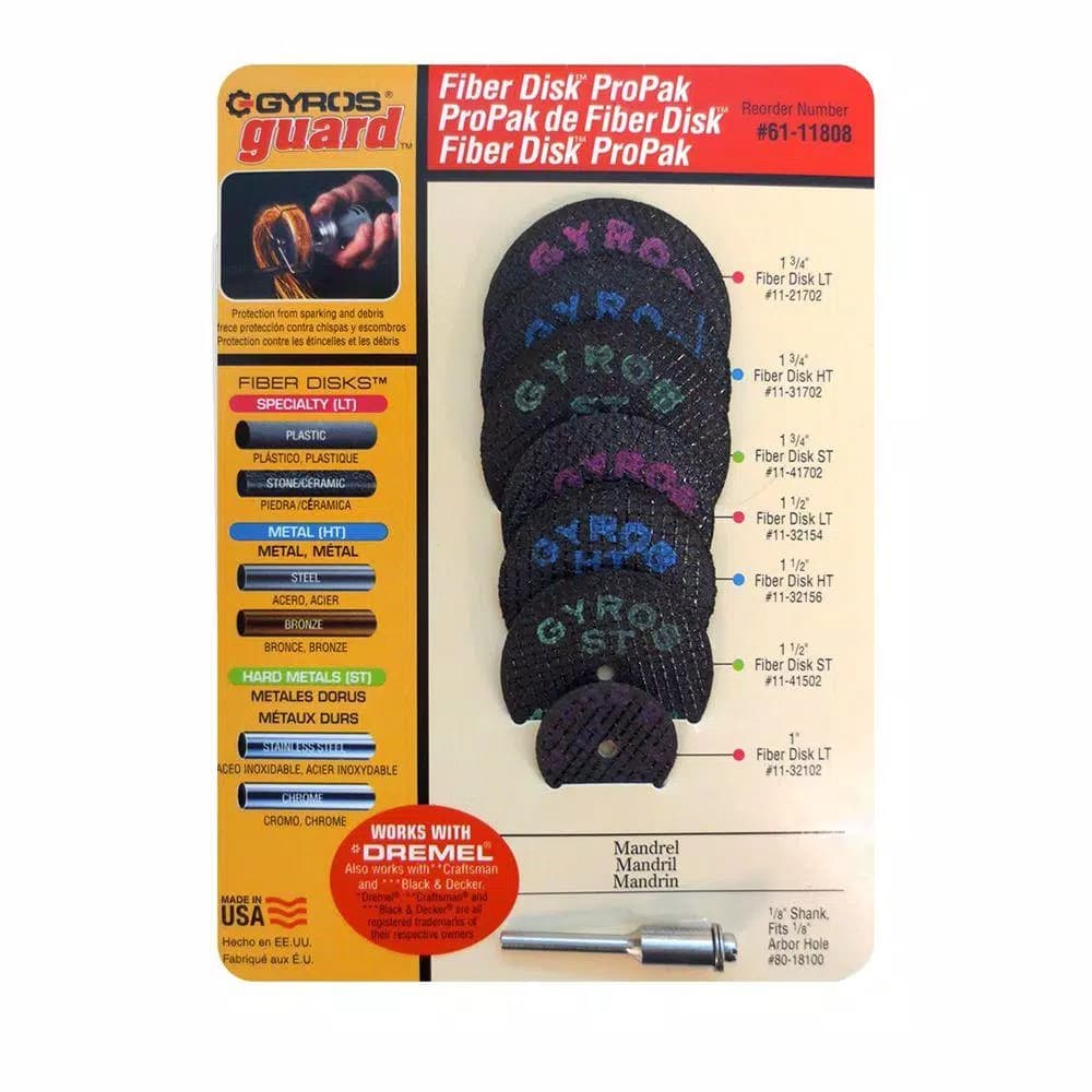 Gyros ProPak 8-Piece Rotary Tool Cut-Off Wheel and Fiber Disk Accessory Kit