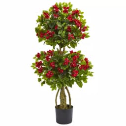Nearly Natural 48 in. Double Bougainvillea Artificial Topiary Tree in Black Pot, Red Blooms thumbnail 1