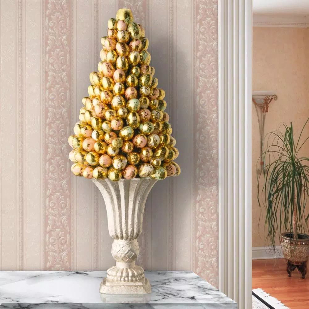 Unbranded 17 in. Gold and Pearl Easter Egg Tree Topiary with Ceramic Urn Base