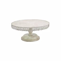 LITTON LANE 22 in. Round Iron Cake Stand with Floral Bunting Overhang, Whitewashed & Rust Brown thumbnail 1