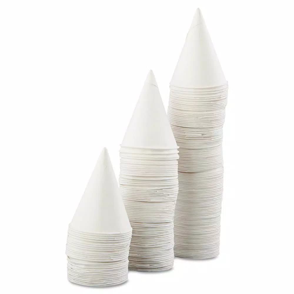 Unbranded 4 oz. White Paper Cone Cups with Rolled Rim, Case of 5000