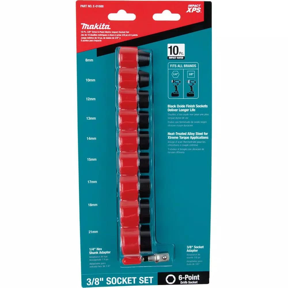 Makita ImpactXPS 3/8 in. Drive 6-Point Metric Impact Socket Set with Adapter (10-Piece)