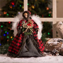 Glitzhome 12 in. Plaid Angel Christmas Tree Topper Figurine Decoration thumbnail 6